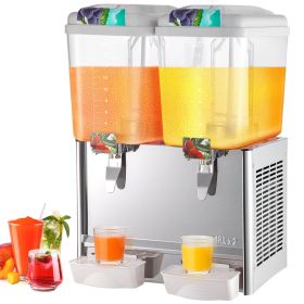 VEVOR 110V Commercial Beverage Dispenser; 9.5 Gallon 36L 2 Tanks Juice Dispenser Commercial; 18 Liter Per Tank 300W Stainless Steel Food Grade