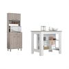 Calgary 2 Piece Kitchen Set, Kitchen Island + Pantry Cabinet , White /Light Gray