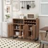 Home Wine Bar Cabinet with 3 Doors and Adjustable Shelves