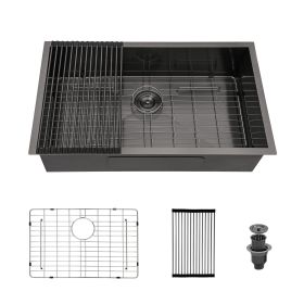 33 Inch Undermount Kitchen Sink Single Bowl 18 Gauge Gunmetal Black Stainless Steel Sink (size: 30)