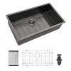 33 Inch Undermount Kitchen Sink Single Bowl 18 Gauge Gunmetal Black Stainless Steel Sink