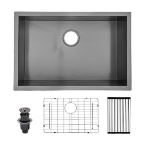 33 Inch Undermount Kitchen Sink Single Bowl 18 Gauge Gunmetal Black Stainless Steel Sink (size: 28)