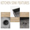 33 Inch Undermount Kitchen Sink Single Bowl 18 Gauge Gunmetal Black Stainless Steel Sink