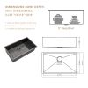 33 Inch Undermount Kitchen Sink Single Bowl 18 Gauge Gunmetal Black Stainless Steel Sink