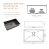 33 Inch Undermount Kitchen Sink Single Bowl 18 Gauge Gunmetal Black Stainless Steel Sink