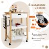 3-Tier Kitchen Island Cart Rolling Service Trolley with Bamboo Top