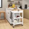 3-Tier Kitchen Island Cart Rolling Service Trolley with Bamboo Top