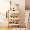 3-Tier Kitchen Island Cart Rolling Service Trolley with Bamboo Top